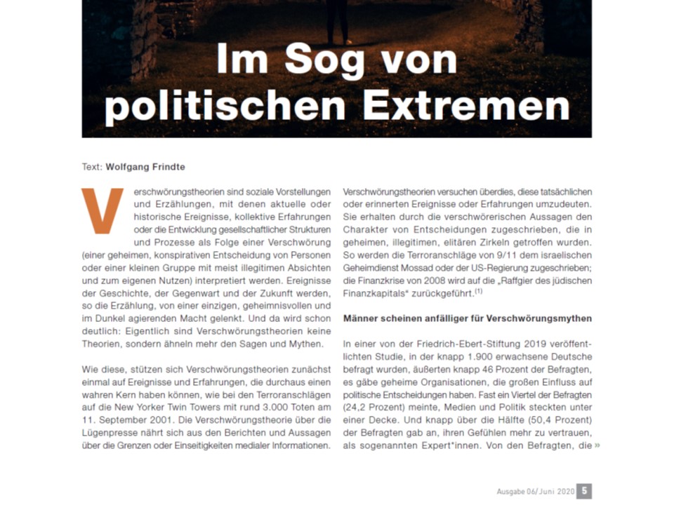 Wolfgang Frindte: "Verschwörungstheorien - Im Sog von politischen Extremen" - textintern, Juni 2020, 54. Jahrgang.