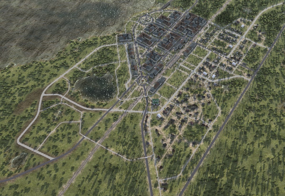 just finished planning out Porzhaysk and nearby dachas/village housing in preparation for oil drilling operations and rail infrastructure in the western marshesit's hardly as impressive/expansive as Ruchyi, but i'm still quite proud of how it came out, and it'll only grow nicer