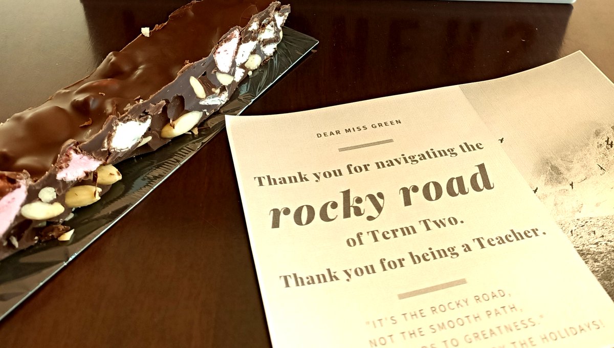 CameronStelzer's tweet photo. A big shout out to all the teachers in Australia - “Thank you for navigating the rocky road of Term 2”. Sorry I can’t spread the homemade rocky road around as well, lol. Virtual will need to do for now. Happy holidays! https://t.co/3ekth9enNY
