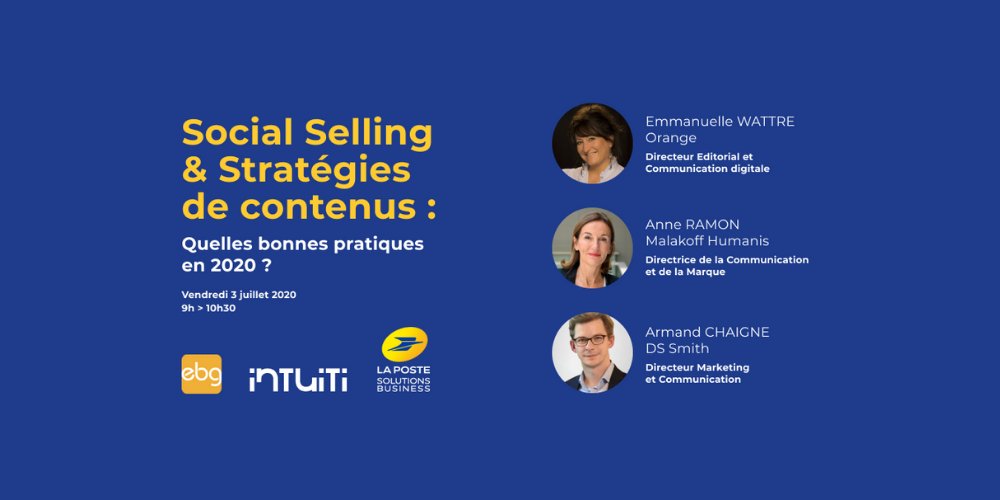 ebg's tweet image. #Webevent 💻
➡ #SocialSelling &amp;amp; stratégies de #contenus : quelles bonnes pratiques en 2020 ? - Remise du Baromètre
🗓 Vendredi 3 juillet - 09h/10h30
🖊 📋 👇
bit.ly/3fQfime
#ebg #ebglive