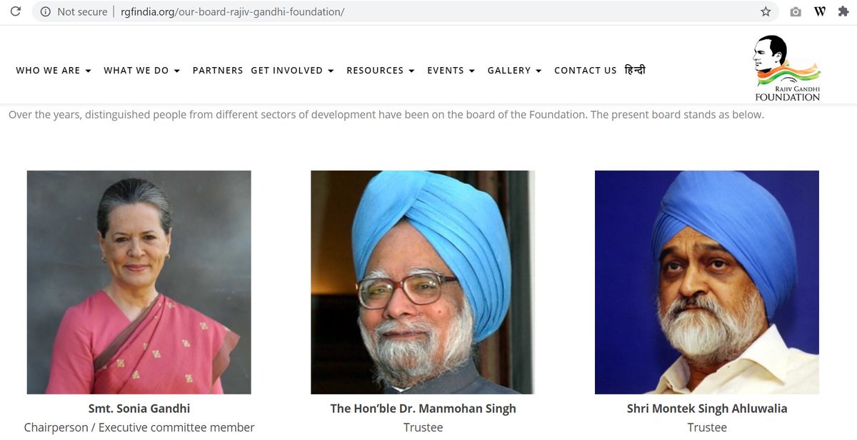 Do you know who heads Rajiv Gandhi Foundation? Sonia Gandhi.Who sits on board of Rajiv Gandhi foundation? Dr. Manmohan Singh,  @RahulGandhi,  @PChidambaram_IN,  @priyankagandhi, among others.  http://rgfindia.org/our-board-rajiv-gandhi-foundation/THESE GROUP OF PEOPLE WERE GETTING FUNDED BY CHINA. 3/5