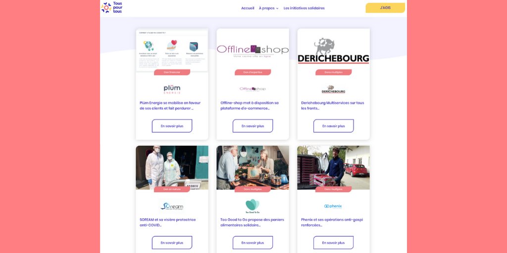 Tous_pour_tous's tweet photo. 💡@phenixfr, @TooGoodToGo_Fr, @derichebourg, @PlumEnergie, #OfflineShop, #Soream... les acteurs des services aux entreprises et/ou à l'environnement sont nombreux à s'être mobilisés dans la lutte contre le #COVID19 👏 Donnez leur un ❤️ sur #TousPourTous ➡️ https://t.co/Pl4K2Dm0xs https://t.co/WTVDUicCU2