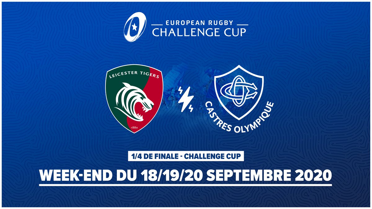 CastresRugby's tweet photo. 📆🏆 L'EPCR a annoncé les dates des quarts de finale de la @ChallengeCup_FR 2019/20. 

Le match face aux @LeicesterTigers aura lieu le week-end du 18/19/20 septembre prochain. #LEIvCAS https://t.co/lgdwwpZMf1