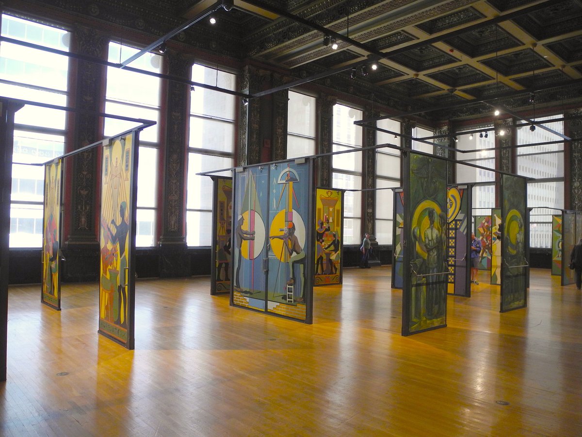 The Cultural Centre was hosting a remarkable exhibition of what would usually be mundane - college doors. Painted in 1971 for Malcolm X College in Western Chicago, the doors had been removed when the college relocated.