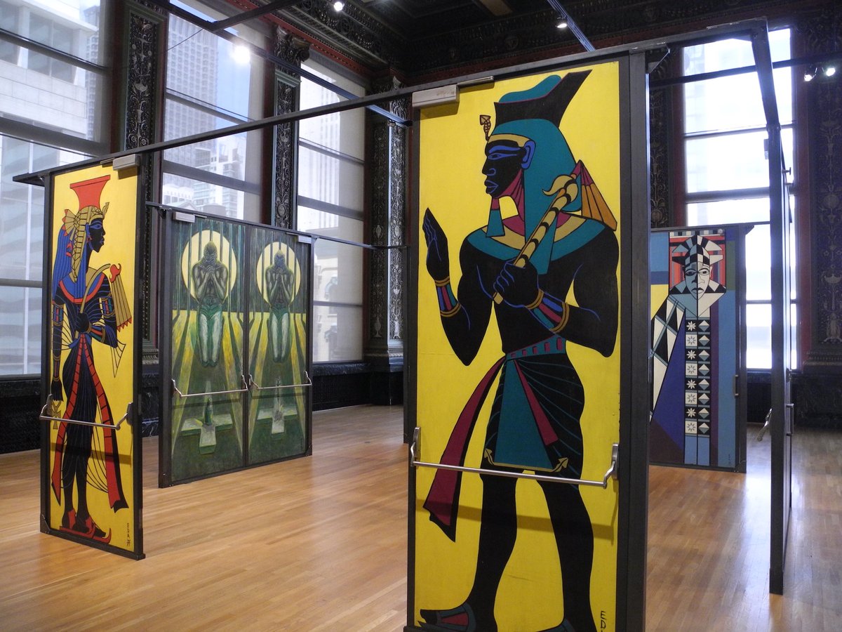 The Cultural Centre was hosting a remarkable exhibition of what would usually be mundane - college doors. Painted in 1971 for Malcolm X College in Western Chicago, the doors had been removed when the college relocated.