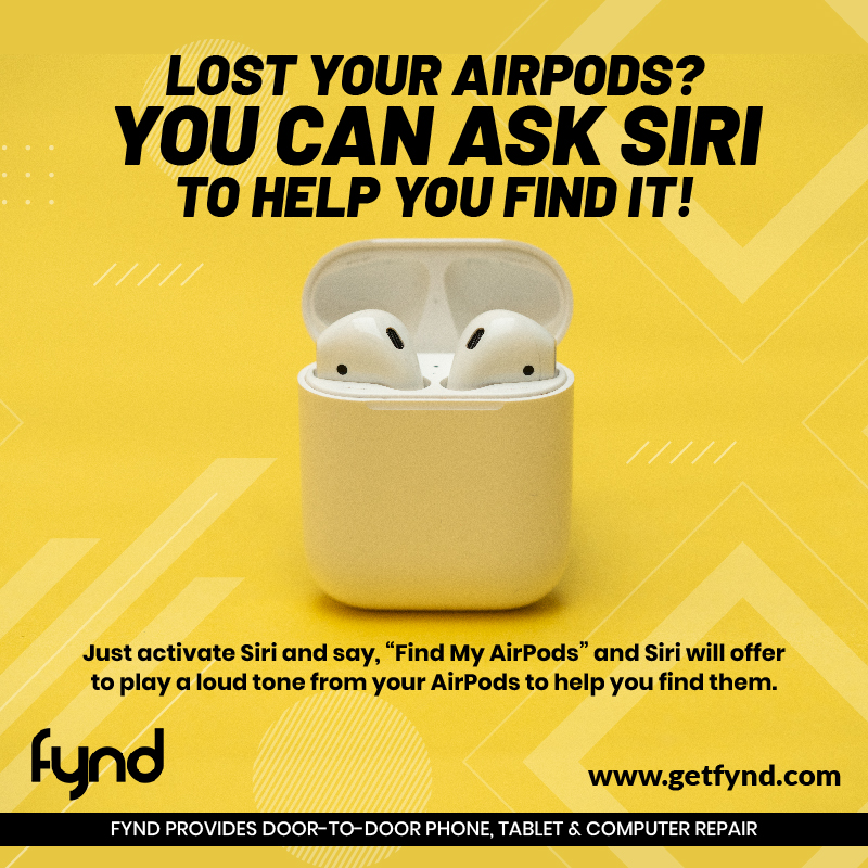 getfynd's tweet photo. Lost your AirPods? You can ask Siri to help you find it! #airpods #siri #iphone #iphonetricks #iphonetips https://t.co/d20NhPjOkK