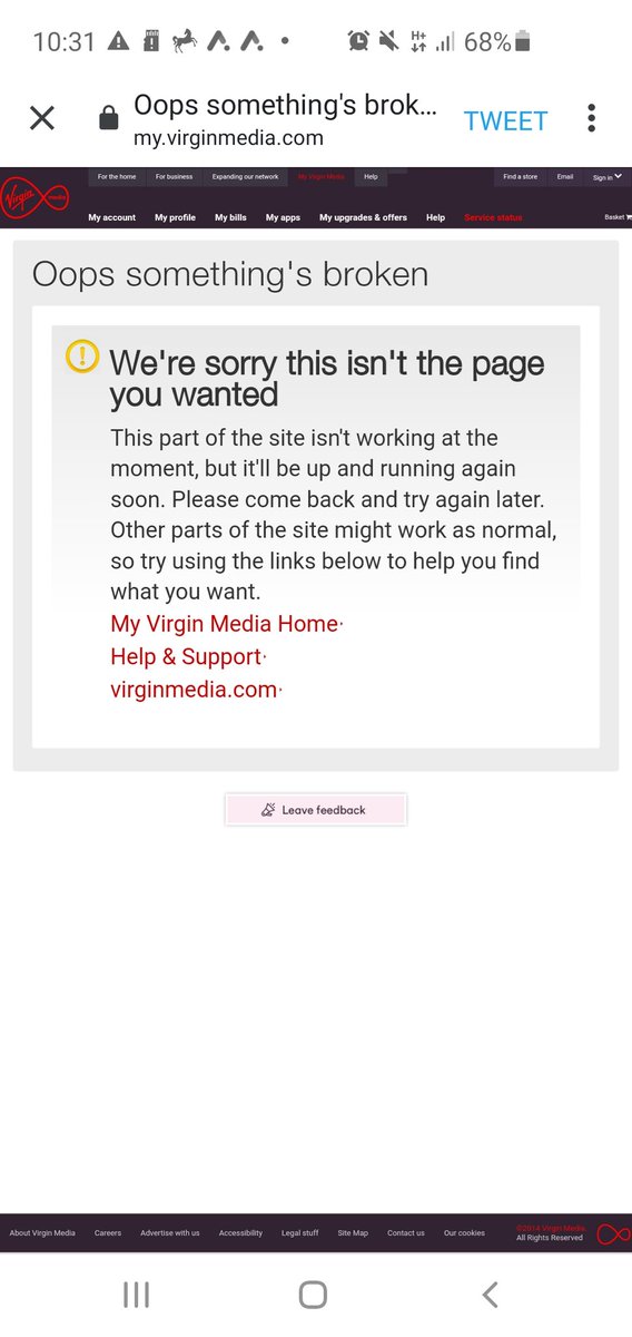 BierOverHier's tweet photo. @virginmedia @DaniellaAfeltra However when your press the button to run their "clever test process" (sic), you get this...broken! https://t.co/dnygWLq49B