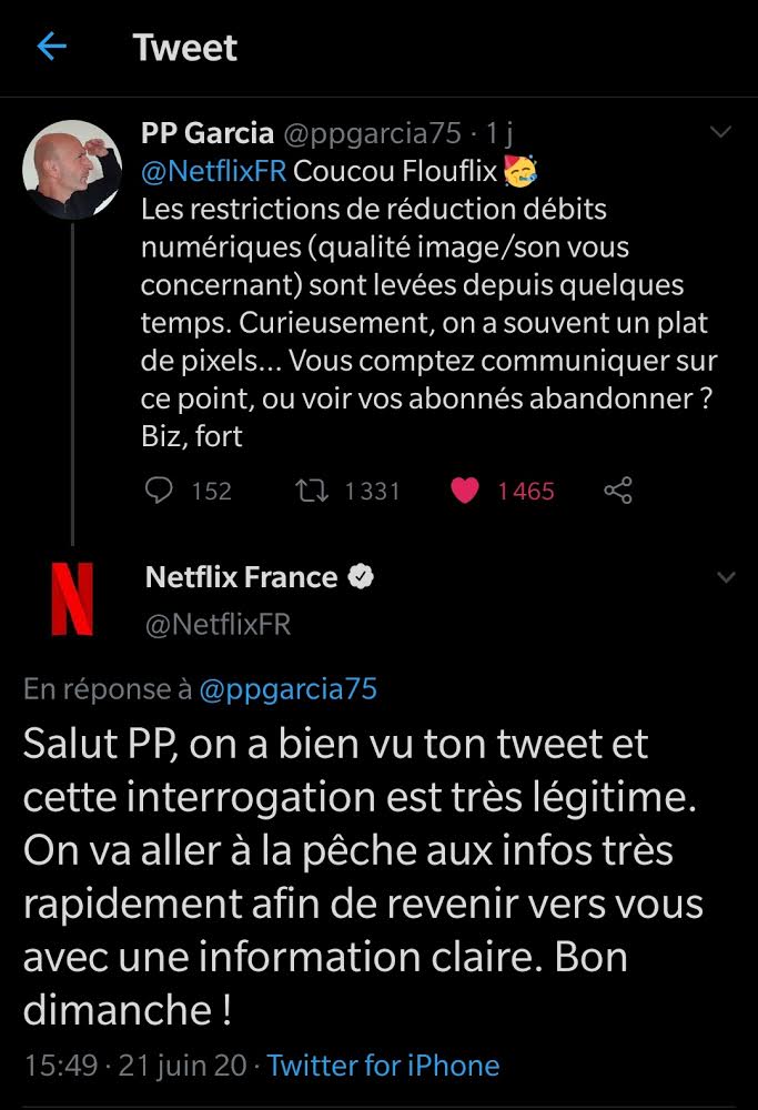 ppgarcia75's tweet photo. @NetflixFR et profitez-en pour expliquer à vos clients français pourquoi dans d'autres pays (Allemagne, Suisse...), le débit est revenu à la normale, captures image de mes abonnés à l'appui (j'en ai des dizaines à votre dispo si vous le souhaitez)
Le débit à 7,52 en 4K >France. https://t.co/KRcyaoo1bv