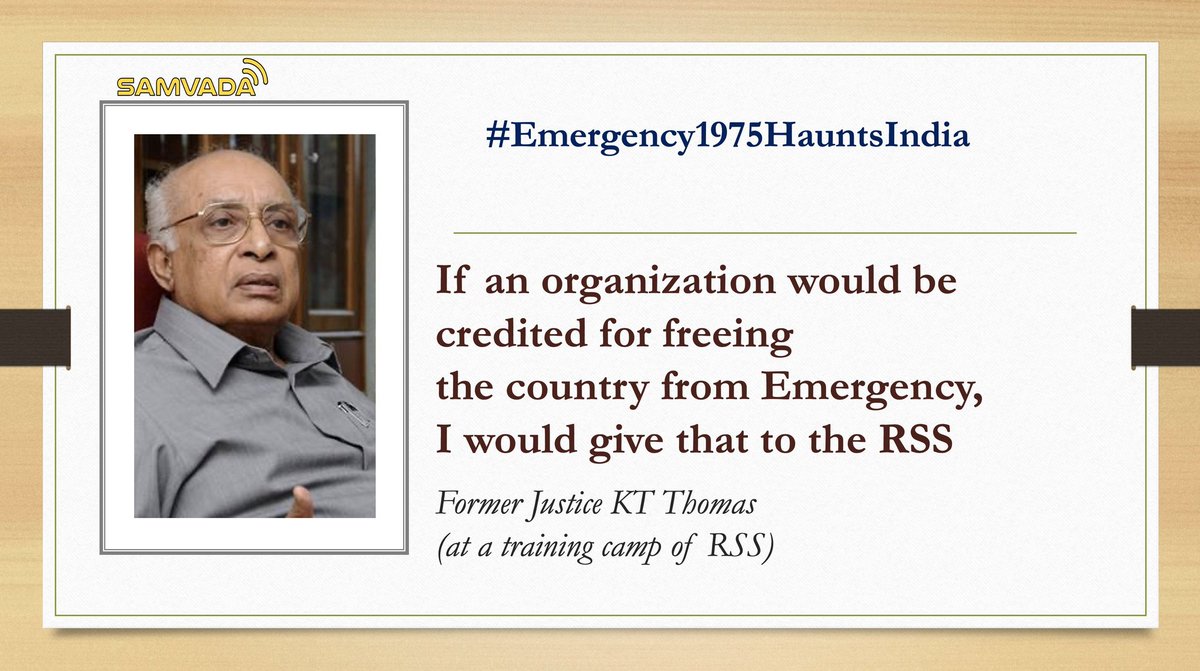 'If an organization would be credited for freeing the country from Emergency, I would give that to the RSS' - Former Justice KT Thomas !!

#Emergency1975HauntsIndia 
#1975emergency