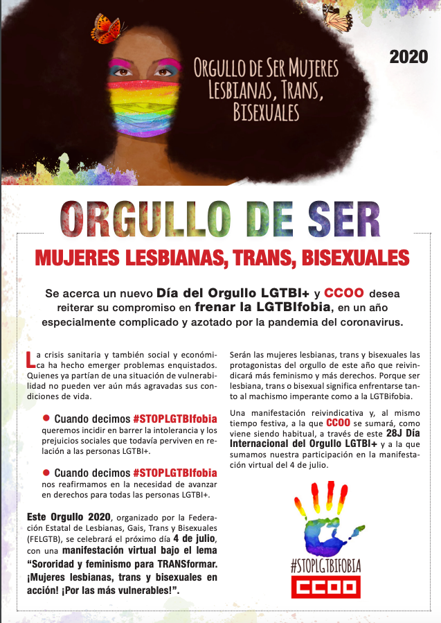 CCOOServMad's tweet photo. 🏳️🌈 #OrgulloDeSerCCOO mujeres lesbianas, trans, bisexuales #OrgulloDeSerMujeresLTB
👉 Reiteramos nuestro compromiso en frenar la LGTBIfobia en un año especialmente complicado #StopLGTBIfobia
#Orgullo2020 #Pride #CCOOMadDiverso
📄Manifiesto🔗https://t.co/nEdrv1cev2 https://t.co/Kp5Xu4aqiF