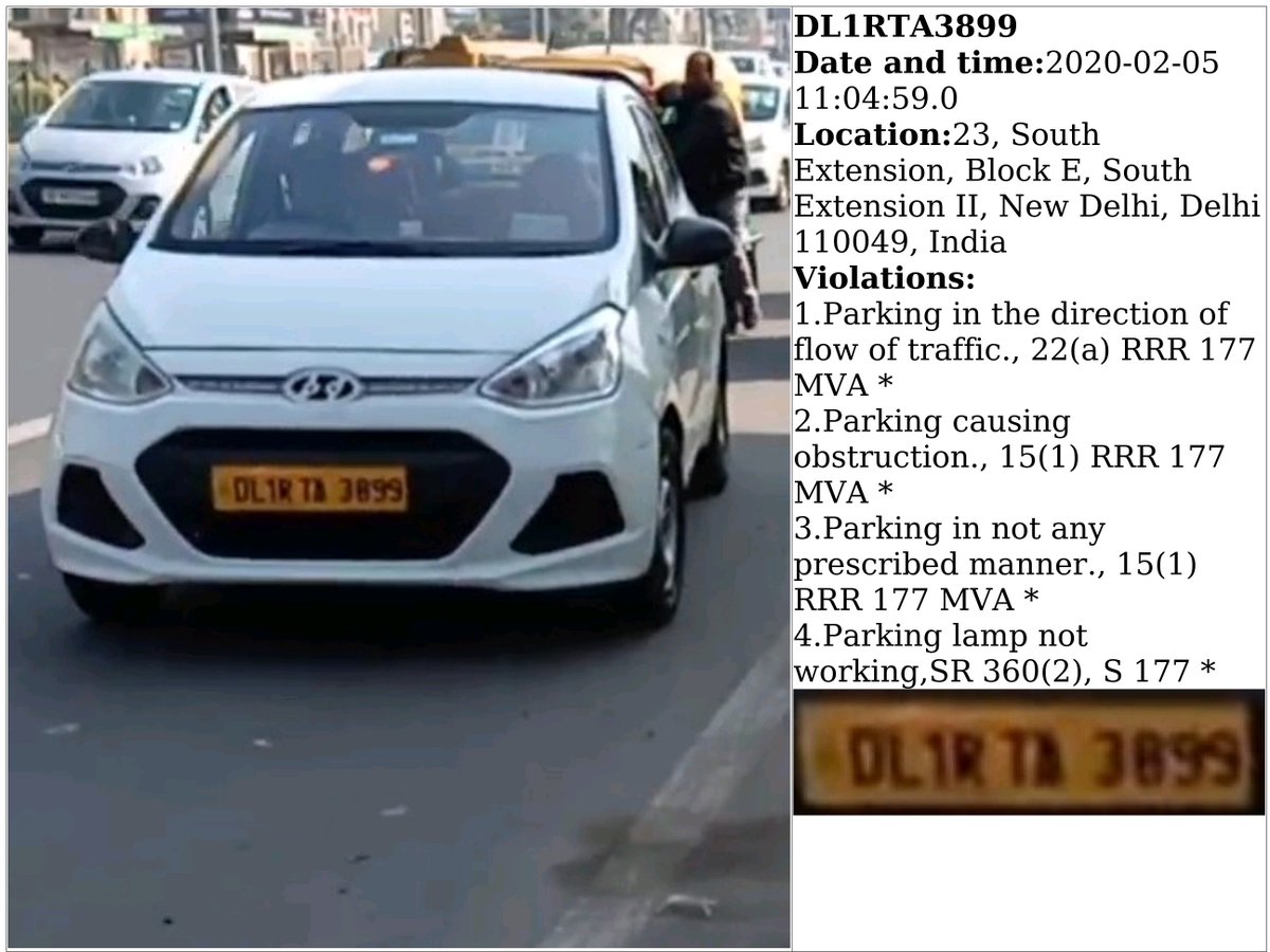 SudhirY93586302's tweet photo. Video Evidence:
https://t.co/oKflo9fUNw
#EndViolations @TransportDelhi #DigitalIndia @DelhiTrafficPol @CMODelhi
@dtptraffic @CPDelhi DL1RTA3899 2020-02-05 11:04:59.0 Parking in the direction of flow of traffic., 22(a) RRR 177 MVA * https://t.co/sMZnvy2Wb1