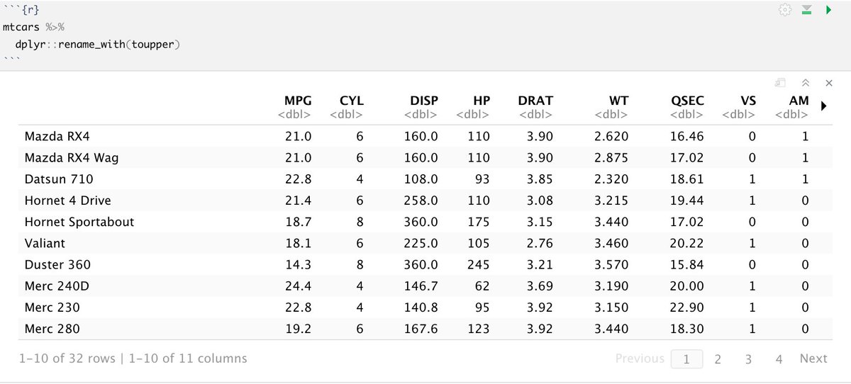 Nice little #dplyr way to wholesale reformat your column names. #rstats #r4ds #tidyverse #datascience