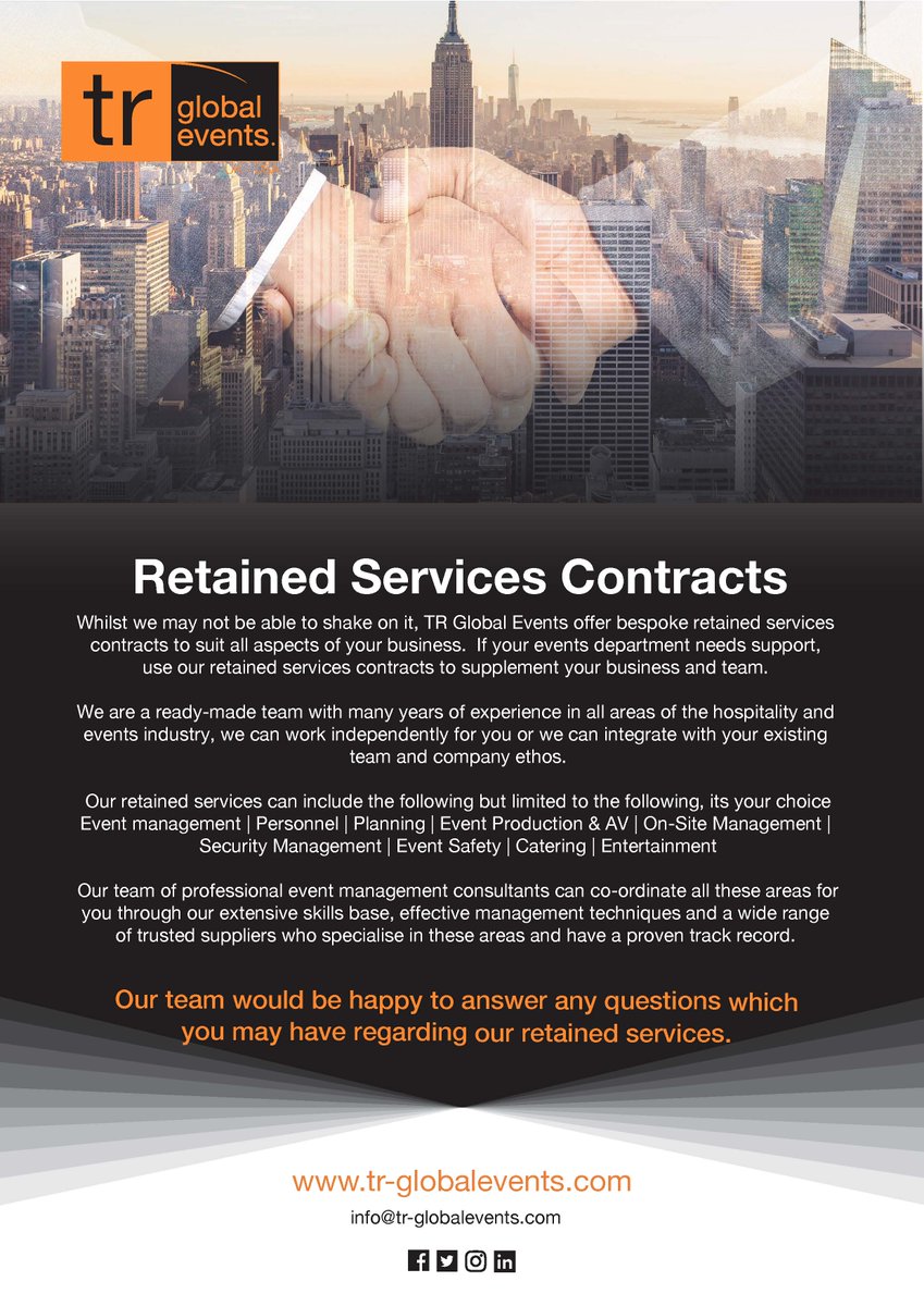 TRGlobalEvents's tweet photo. If you have a small team with BIG ideas, could TR Global assist you? 
We are a ready-made team and can support you with your programme of events. 
Get in touch via our website to learn more. 
https://t.co/cTbn6b3YCk 
#retainedservices #trgloblaevents #team https://t.co/8bMsEXBlGD