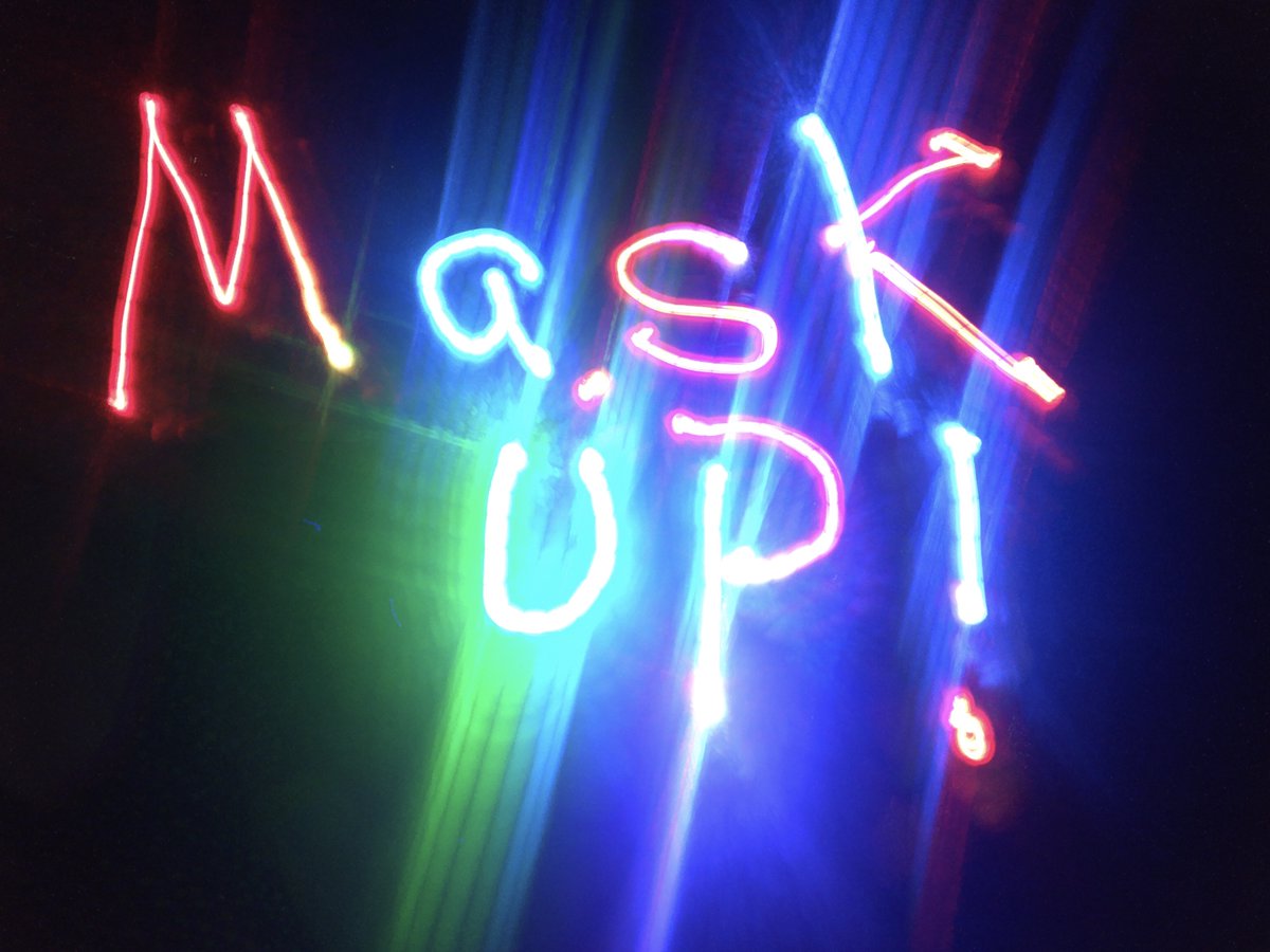cateheroman's tweet photo. STAY SAFE! MASK UP! GO AWAY #COVID! I took your challenge @TinkeringStudio! Used StrobeLight app + Slow Shutter Cam app and a multicolor LED. #BlockBendBounce #LightUpOurDays #tinkering #makingandtinkering #STEM @KnockKnockCM @NAEYC https://t.co/E7LmHjj7XL
