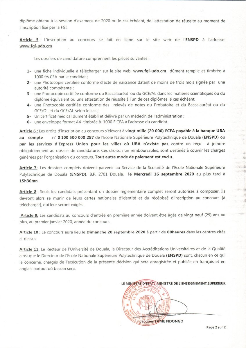 MinesupCmr's tweet image. #ENSPD_2020
Concours d’entrée en #1ère_année du cycle des ingénieurs de conception à l’Ecole Nationale Supérieure Polytechnique de Douala
#NASE_Douala2020
Competitive entrance examination into the #1st_year of the National Advanced School of Engineering of the University of Dla
