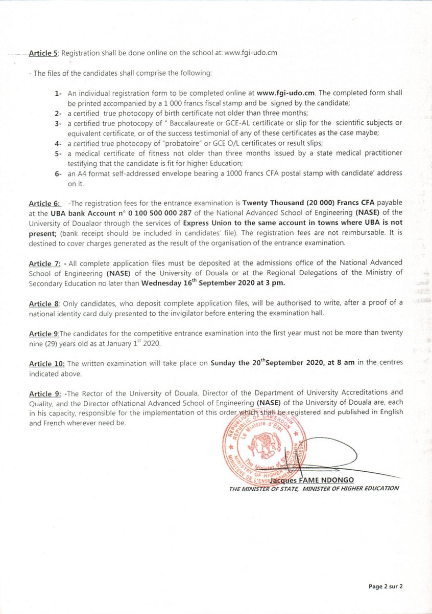 MinesupCmr's tweet image. #ENSPD_2020
Concours d’entrée en #1ère_année du cycle des ingénieurs de conception à l’Ecole Nationale Supérieure Polytechnique de Douala
#NASE_Douala2020
Competitive entrance examination into the #1st_year of the National Advanced School of Engineering of the University of Dla