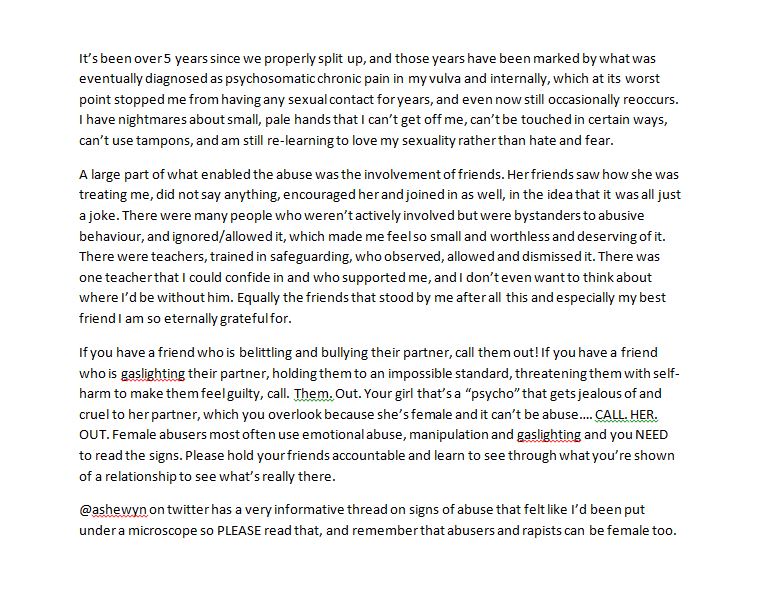 2/2 Something I didn't include (I was a mess writing this!) was that she was a lesbian, and often used my bisexuality against me or as an excuse for it - that my bisexuality made her insecure/jealous/possessive and it wasn't her fault.  #biphobia in LGBT relationships is real