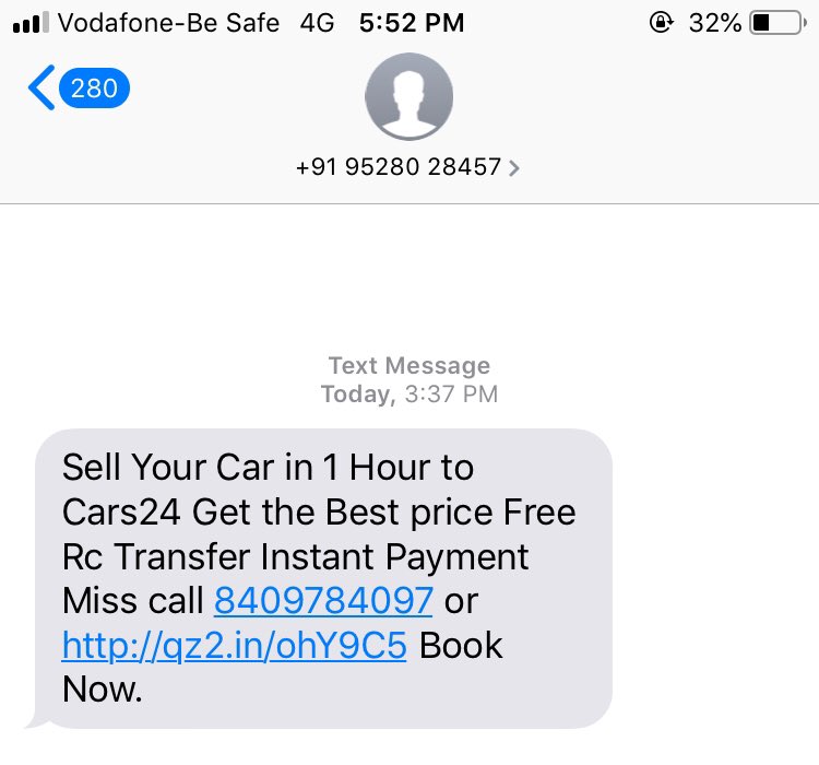 amritk09's tweet photo. @cars24india please stop spamming. How can I sell a car without having it? I receive these message twice in a day from different numbers.
Atleast be targeted in your marketing.

#Spam #Cars24 #MarketingThingsNotToDo https://t.co/zxL60Gh3N9