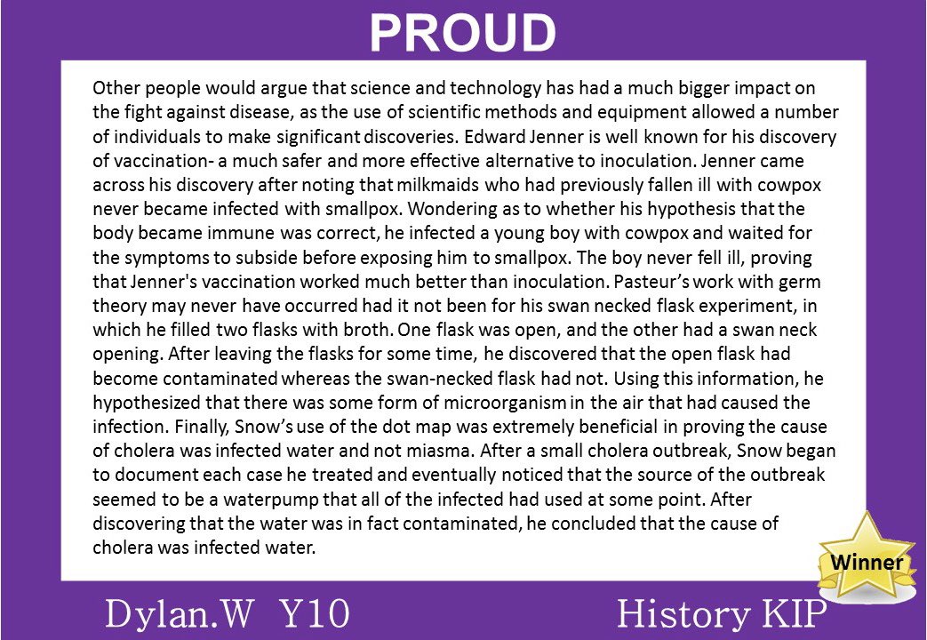 GrangefieldTLC's tweet photo. Dylan.W in Y10 has really impressed Mr Hughff with his History KIP. You deserve to be a PROUD winner this week, well done 👏🏻💜 @Grangefield #PROUD #teamgrange https://t.co/KBu162YDuH