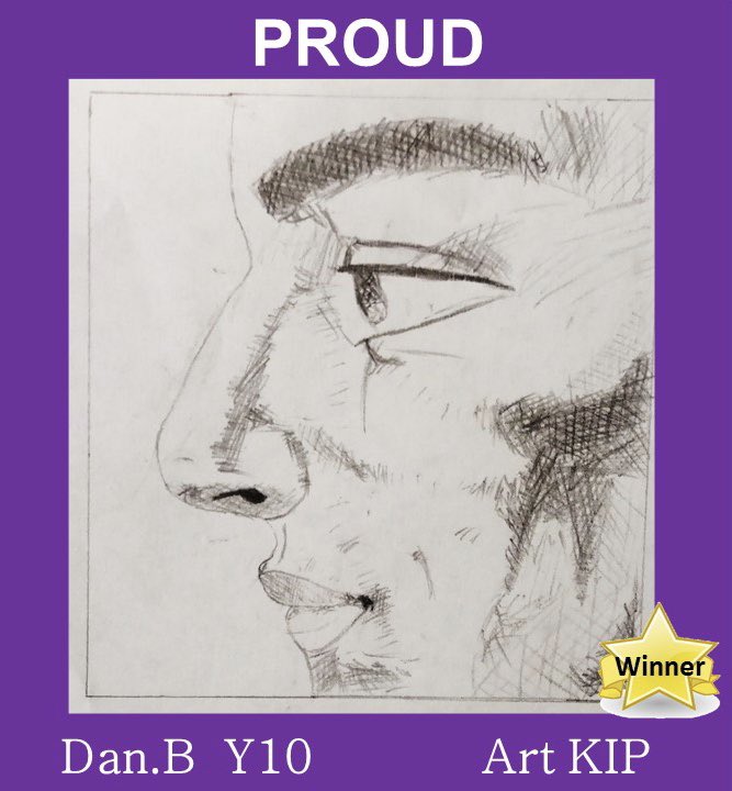GrangefieldTLC's tweet photo. Dan.B in Y10 is a PROUD winner this week for his amazing Art work. Superb effort Dan 👏🏻💜 @Grangefield #PROUD #teamgrange https://t.co/YYkv03kiMV