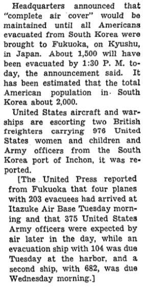 Bases in Fukuoka immediately took in UN/US refugees from Seoul.