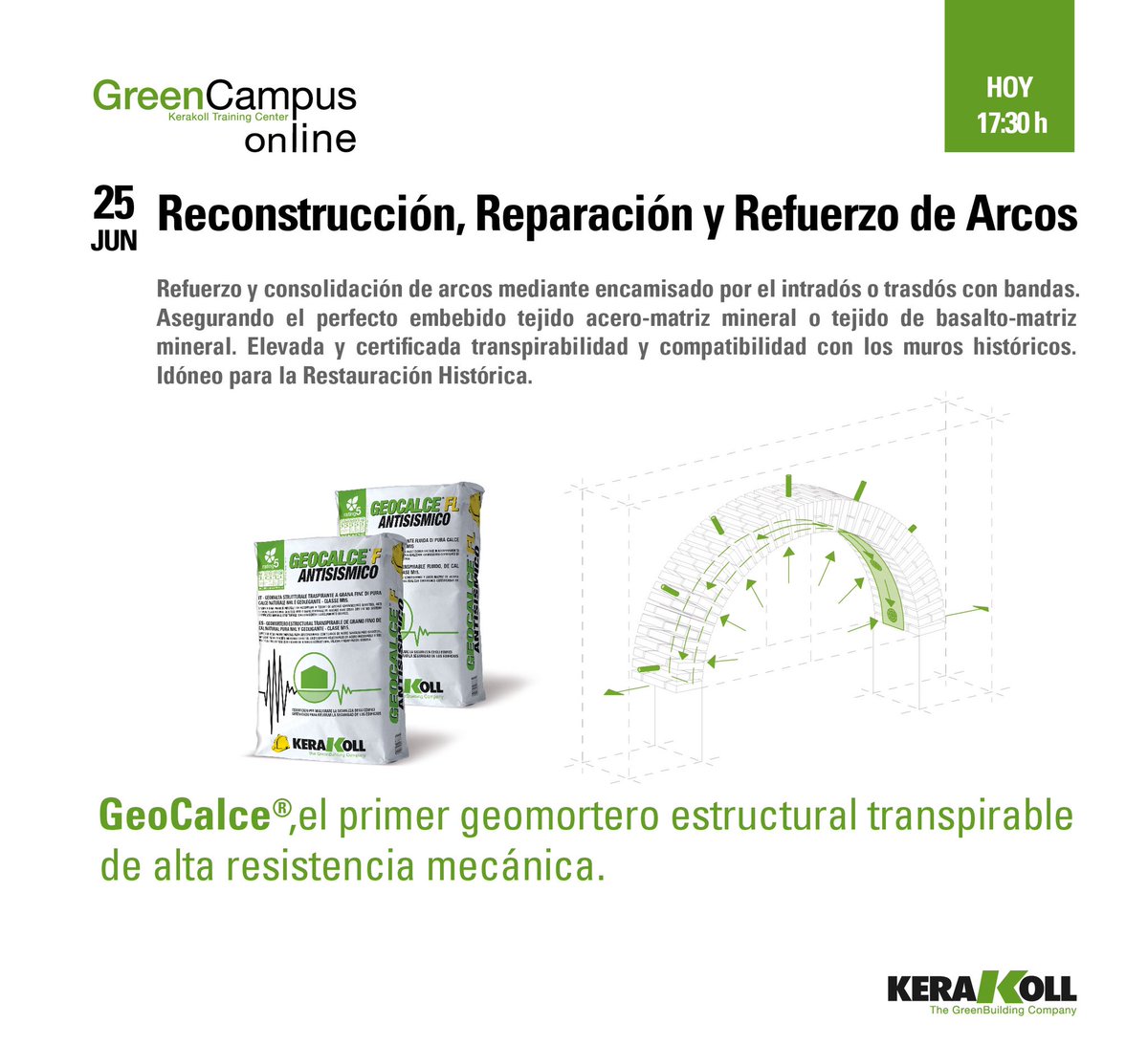Hoy, nueva formación de "Refuerzo y Reparación Estructural".

"Reconstrucción, reparación y Refuerzo de Arcos"

INSCRIBITE en: lnkd.in/e2X38GW

*Formación Online gratuita

#greenbuilding #formaciononline #refuerzoestructural #kerakollgroup