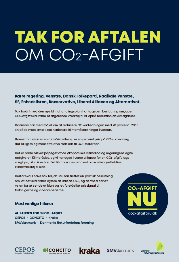 fondenkraka's tweet photo. Kraka takker sammen med ”Alliancen for en CO2-afgift”, @CEPOS, @concitoinfo, @SMVdanmark og @DanmarksNatur for, at X-borg vil bruge CO2-afgifter. Afgifterne gør grøn omstilling økonomisk overkommelig #dkøko #klima #dkpol #dkgreen https://t.co/lJyRasM3HG