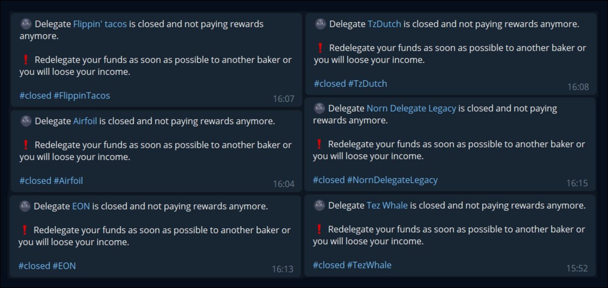 TezosNotifier's tweet photo. New update of https://t.co/tlWlJ2W25Y: notification of  🌚 closed delegates and their delegators! 

We know that the problem with closed delegates and their delegators is causing serious damage to the Tezos ecosystem. Therefore we've developed this great feature.

#Tezos https://t.co/SGwg2MgQrI