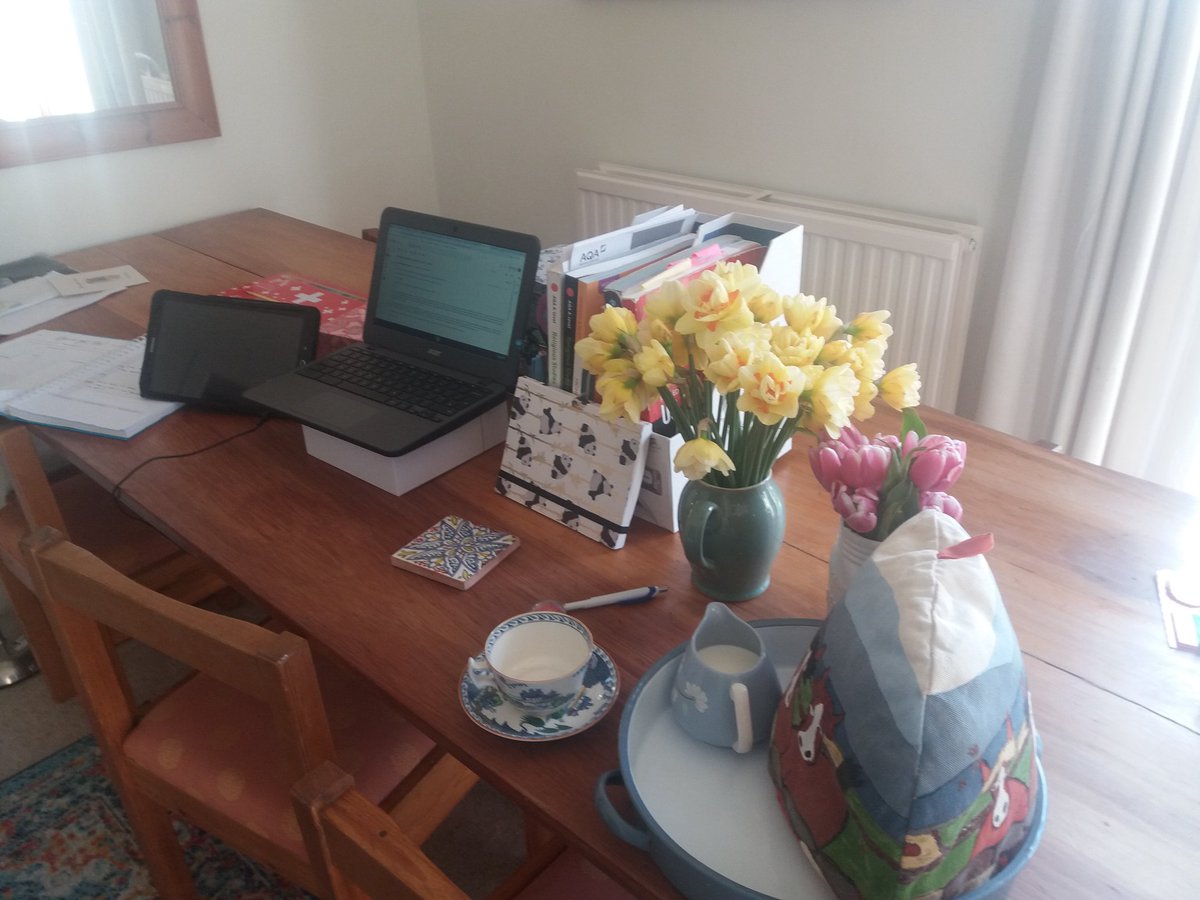 CollLothian's tweet image. My dining room table/classroom at the beginnig or renote teaching v. the penultimate day. Cannot quite believ it is EOT tomorrow. So proud of all the girls for being so good, so positive and so devoted to their studies! Learning has continued uninterrupted - an awesome thing!