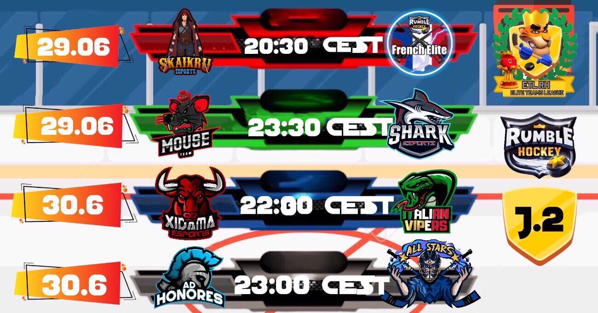 Tomorrow is the last game of the J.1

Here are the J.2 games
<a href="/AllStarsRS/">All Stars RS</a> <a href="/XidamaeSports/">Xidama eSports</a> <a href="/MouseTeam_/">Mouse Team</a> @SharkEsportsCB @eSportsSkaikru @AdHonores_ <a href="/FrenchEliteRH_/">FrenchEliteRH</a>