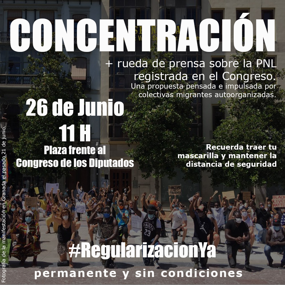 Mañana estaremos en el Congreso en una rueda de prensa y una concentración porque en esta reconstrucción económica y social del país las personas migrantes en situación irregular no pueden quedar fuera, nuestra apuesta es por salir en común de esta crisis #RegularizacionYa