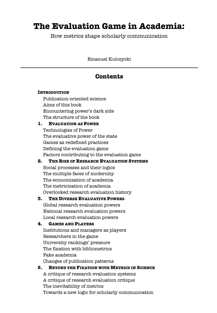 More than half of my new #ScienceOfScience book is ready. It's time to start looking for a home for it. Working title: „The Evaluation Game in Academia: How metrics shape scholarly communication”. #ResearchEvaluation #Metrics #PublishOrPerish #Scientometrics #ResearchOnResearch