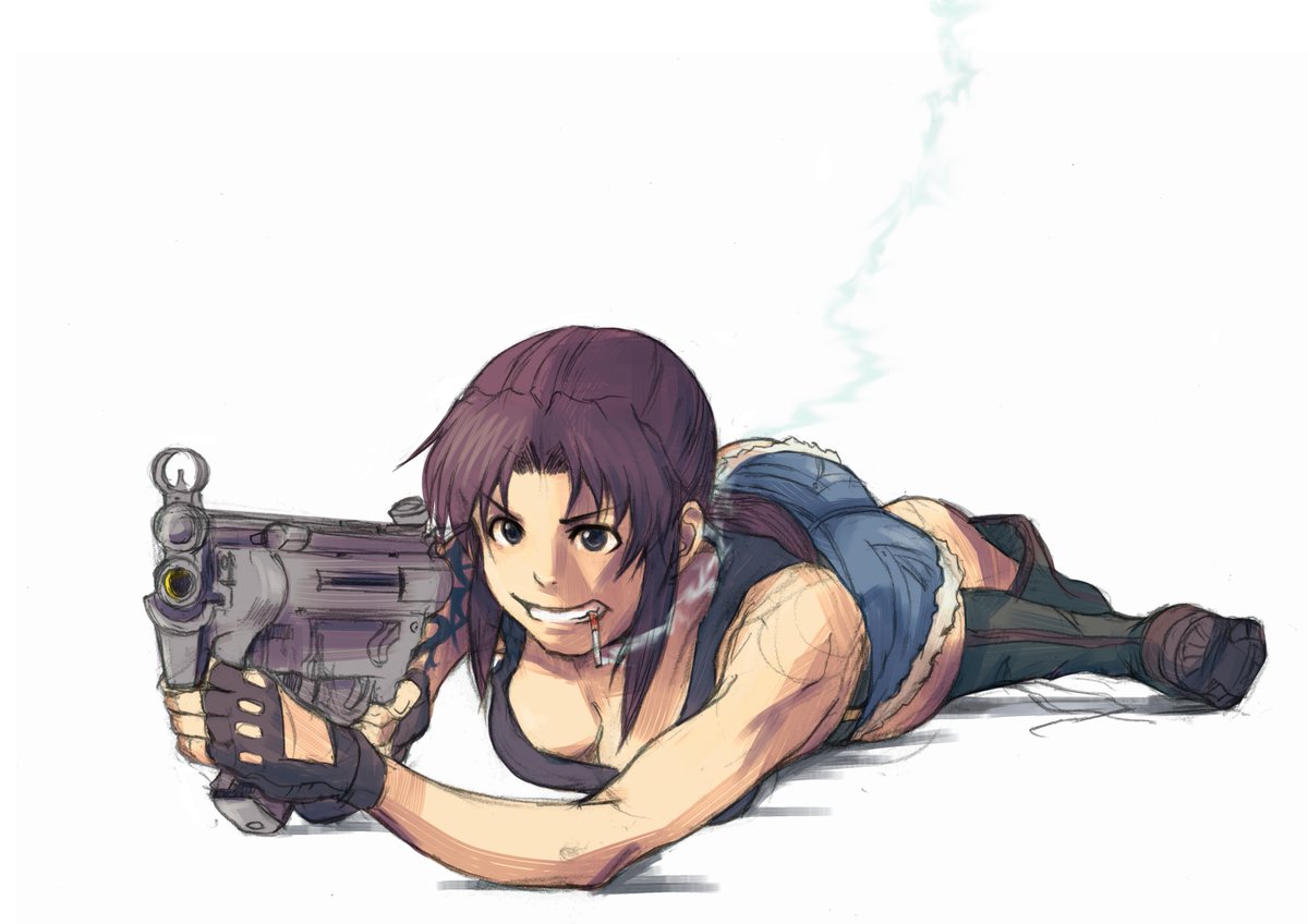 レヴィ(ブラック・ラグーン) 「ラフに着色。レヴィさんを描きました。 」|耳山貴一のイラスト