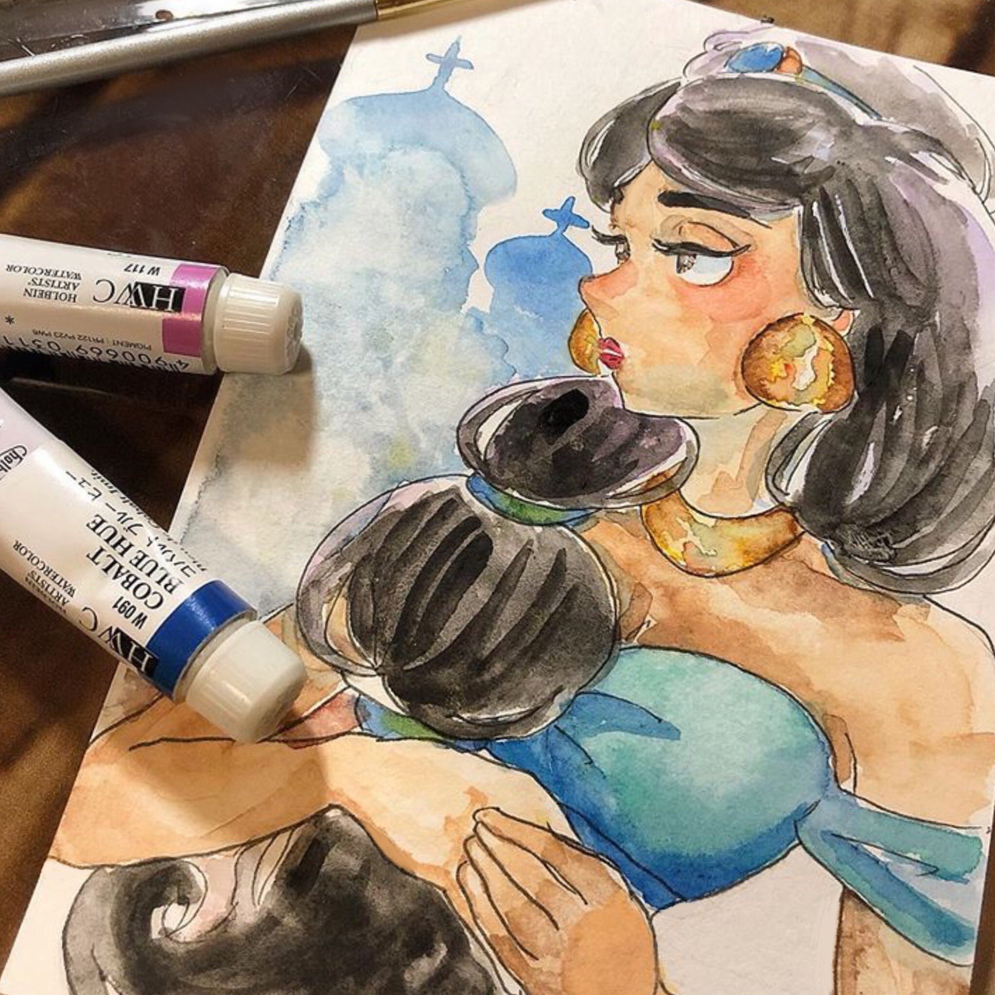 ナツミチ 今日のイラストはジャスミン 強い女性は憧れますね 明日もディズニーの予定です ディズニー ジャスミン 文好部 水彩 イラスト好きな人と繋がりたい 絵描きさんと繋がりたい T Co Tqes5szusl Twitter