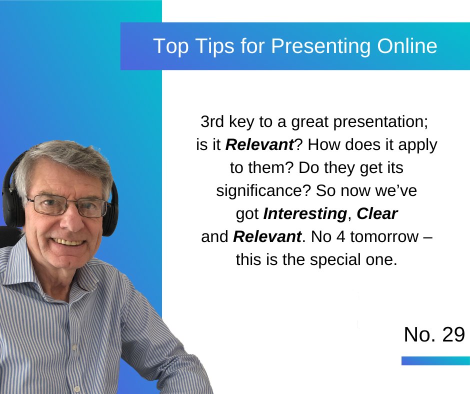 Come back tomorrow for tip no.30 presentingsuccess.co.uk/top-tips-for-p… #TopTipsForPresentingOnline