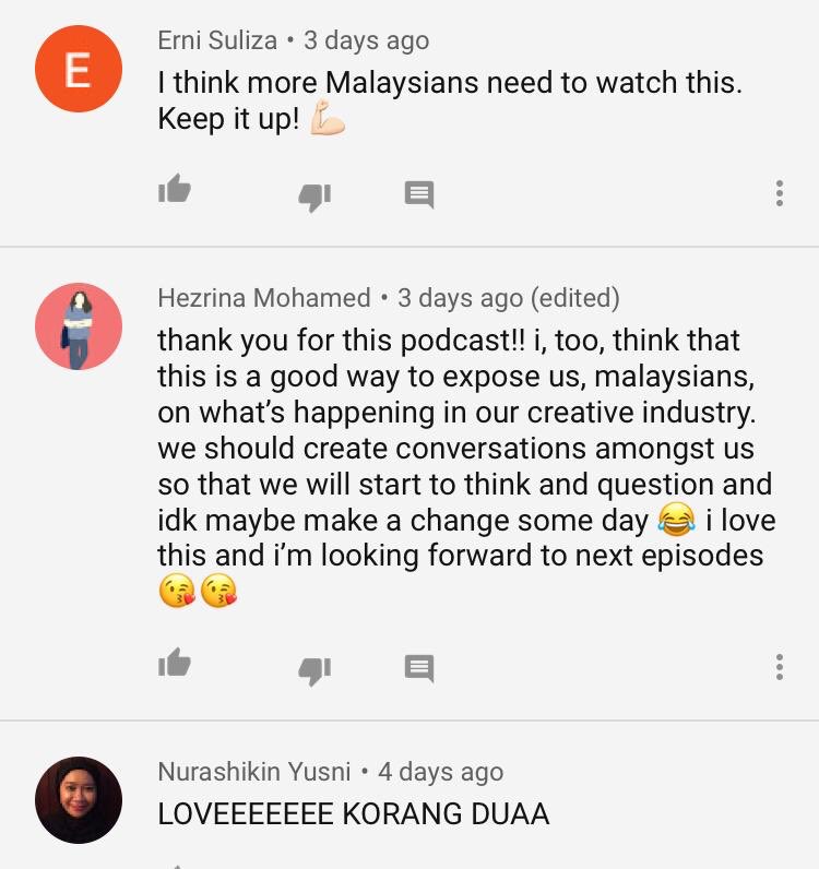 lepakseni's tweet photo. It’s been under a week and kita dapat banyak feedback positif including DMs from some of you who have questions for our next episodes. Cayalah! Keep them coming! Terima kasih for supporting @lepakseni ! If you haven’t watched it, link in bio or below 👇🏼. ♥️♥️♥️ #LepakSeniPodcast https://t.co/XMcwYLGAyT