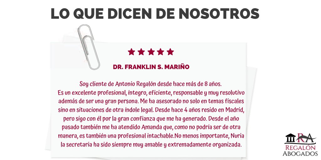 REGALONABOGADOS's tweet photo. Gracias Dr.Franklin, estamos agradecidos por la confianza depositada y nos comprometemos a mantener un servicio de calidad con dedicación y profesionalidad⁠ #regalonabogados #santandreupalomar #asesoria #contabilidad #autonomos  #empresarios #asesoriafiscal #asesorialaboral #bcn https://t.co/EBAZtUUnEl