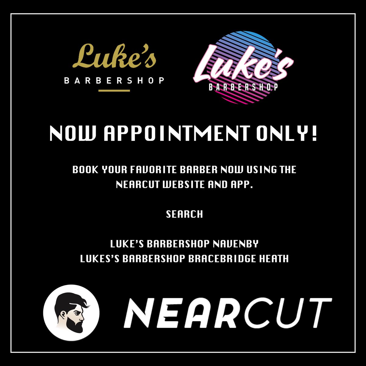 LukesBarbers's tweet photo. We are now APPOINTMENT ONLY!
.
**LINK IN BIO** .
.
After receiving further government guidelines this morning we have made the decision to go to an appointment as recommended! Please find the link to our website and app in our bio to book in now! https://t.co/A7QbHVeExn