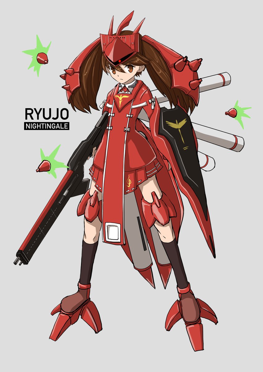 ryuujou (kancolle) 1girl twintails brown hair solo mecha musume brown eyes weapon  illustration images