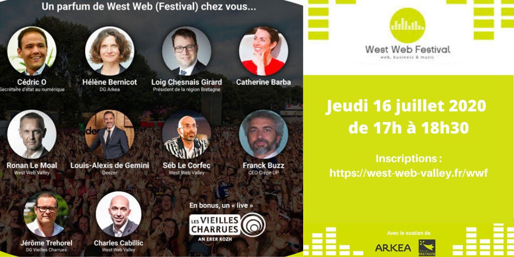 Arkéa poursuit son partenariat avec le #WWF de @West_Web_Valley dont l'édition 2020 programmée le 16/07 change de format du fait du contexte sanitaire. Avec la participation de <a href="/cedric_o/">Cédric O</a> , <a href="/LoigCG/">Loïg Chesnais-Girard</a> , @HeleneBernicot...
Inscriptions : 
west-web-valley.fr/wwf