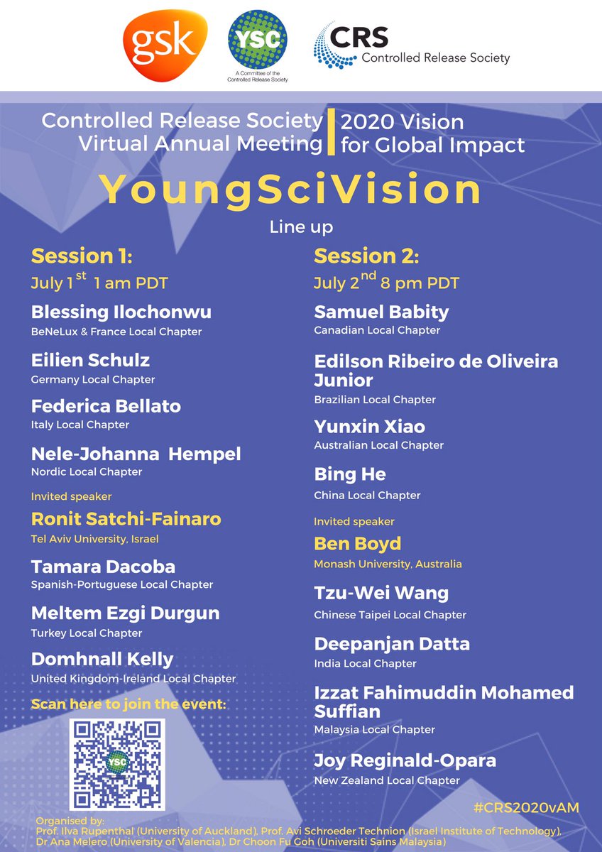 Young Scientist Committee YSC-CRS (@crs_ysc) on Twitter photo Join the YoungSciVision event <a href="/CRS_YSC/">Young Scientist Committee YSC-CRS</a> collab with <a href="/AustralianCRS/">Drug Delivery Australia</a> <a href="/CRS_TW_Local/">CRS Taiwan Local Chapter</a> <a href="/CRS_Italia/">CRS Italy Local Chapter</a> <a href="/brazilcrs/">Brazil CRS</a> <a href="/CRSBeNeLuxFr/">CRS BeNeLux & France Local Chapter</a> <a href="/CRS_SPLC/">CRS Spanish Portuguese Local Chapter</a> <a href="/CrsIndian/">CRS Indian Chapter</a> <a href="/CC_CRS/">CRS Canada Local Chapter</a> <a href="/nz_crs/">NZCRS</a>
Scan the QR code for directions
Special thanks to YSC <a href="/AnaMelero8/">Ana Melero</a> & <a href="/gohchoonfu/">gohchoonfu</a>
And <a href="/IlvaRupenthal/">Ilva Rupenthal</a> <a href="/AviSchroeder/">Avi Schroeder</a> Join the YoungSciVision event <a href="/CRS_YSC/">Young Scientist Committee YSC-CRS</a> collab with <a href="/AustralianCRS/">Drug Delivery Australia</a> <a href="/CRS_TW_Local/">CRS Taiwan Local Chapter</a> <a href="/CRS_Italia/">CRS Italy Local Chapter</a> <a href="/brazilcrs/">Brazil CRS</a> <a href="/CRSBeNeLuxFr/">CRS BeNeLux & France Local Chapter</a> <a href="/CRS_SPLC/">CRS Spanish Portuguese Local Chapter</a> <a href="/CrsIndian/">CRS Indian Chapter</a> <a href="/CC_CRS/">CRS Canada Local Chapter</a> <a href="/nz_crs/">NZCRS</a>
Scan the QR code for directions
Special thanks to YSC <a href="/AnaMelero8/">Ana Melero</a> & <a href="/gohchoonfu/">gohchoonfu</a>
And <a href="/IlvaRupenthal/">Ilva Rupenthal</a> <a href="/AviSchroeder/">Avi Schroeder</a>