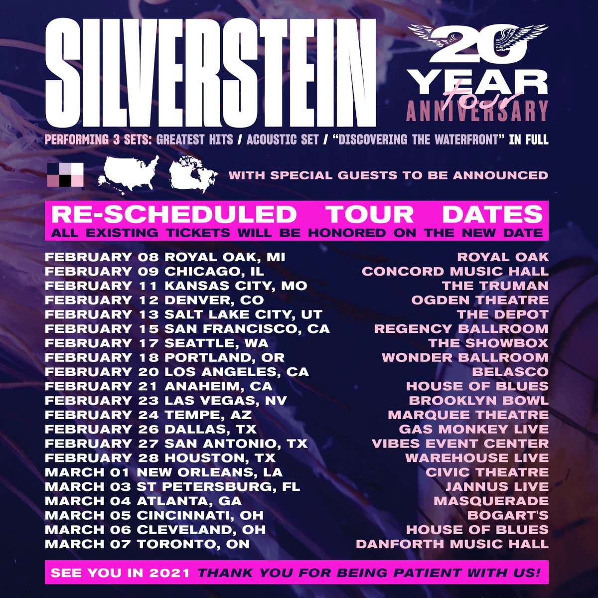 Silverstein On Twitter 20 Year Anniversary Tour Update More Info Https T Co 8yvl7loxof See You In 2021 Silverstein Set List 2022