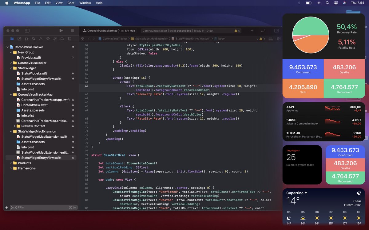 alfianlosari's tweet image. Running COVID19-Stats Widget  on macOS Big Sur with minimum source code changes from the iOS 14 counterpart. #WWDC2020 #SwiftUI  #widgetkit #macOSBigSur