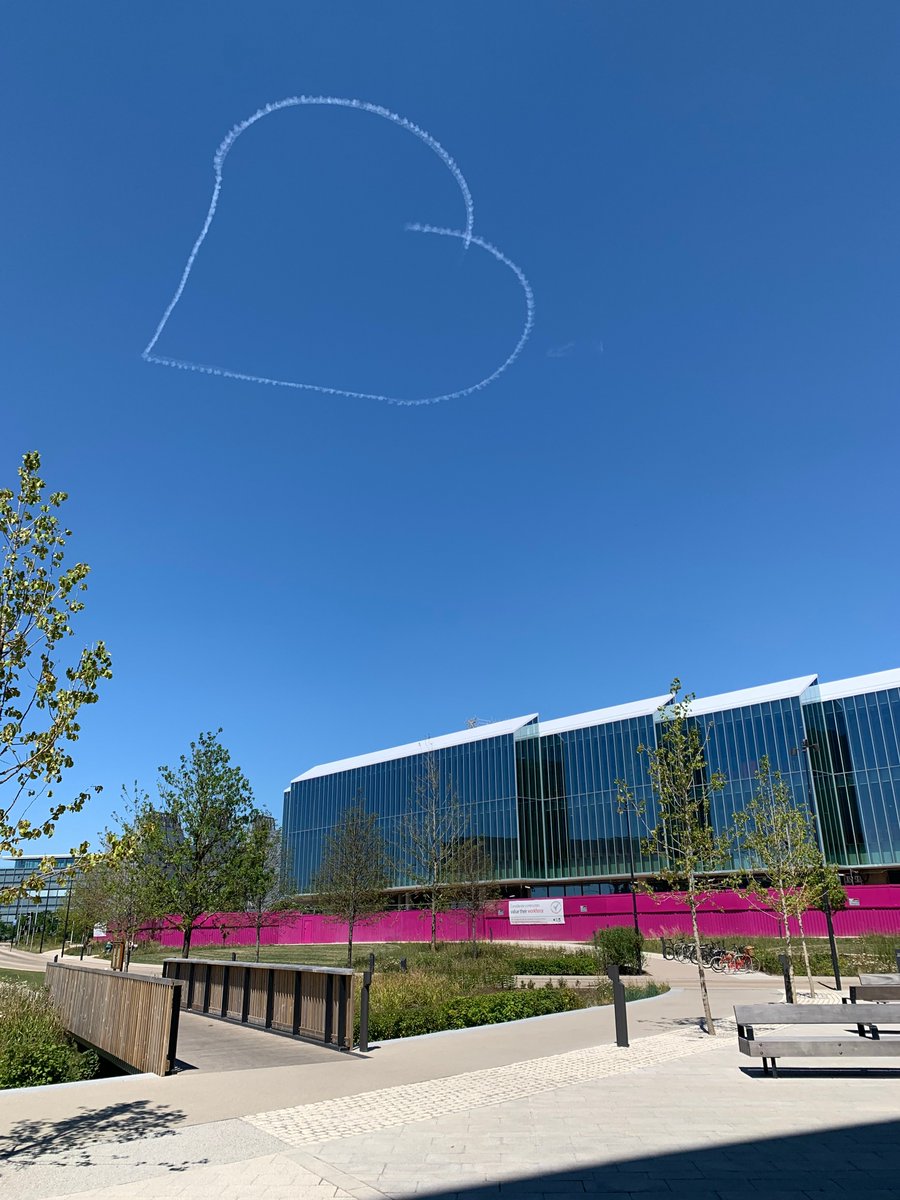 A heart in the sunny sky above Royal Papworth and <a href="/AstraZeneca/">AstraZeneca</a> this lunchtime. 

Thank you to whoever was responsible - you've just created a lot of happiness in the hospital 💙

<a href="/CamBioCampus/">Cambridge Biomedical Campus</a>
