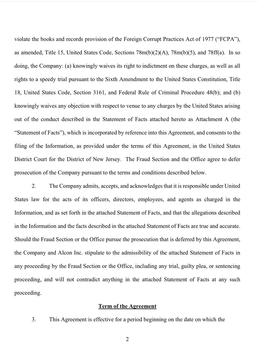 ALCON PTE LTD DPAOh what’s that? FCPA - how fetching Here’s a thought maybe instead of trolling, stalking & hate tweeting me - maybe you should read the research and leave me the fuck alone. capire? https://www.justice.gov/opa/press-release/file/1289736/download