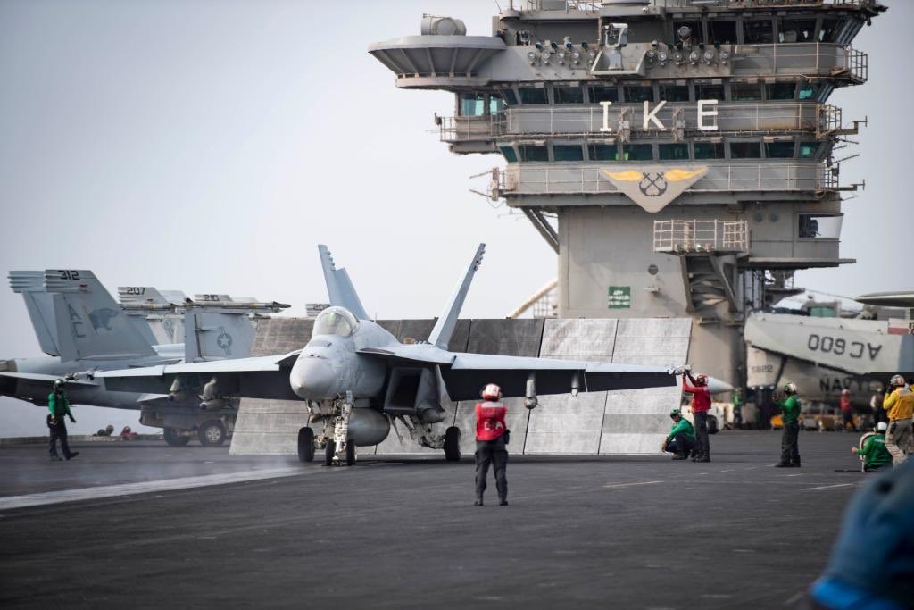 LucasFoxNews's tweet image. USS Dwight D. Eisenhower and cruiser San Jacinto set record for continuous days at sea (161 days) since deploying from Virginia. Covid-19 cancelled all port calls. Both warships currently steaming in the Middle East.