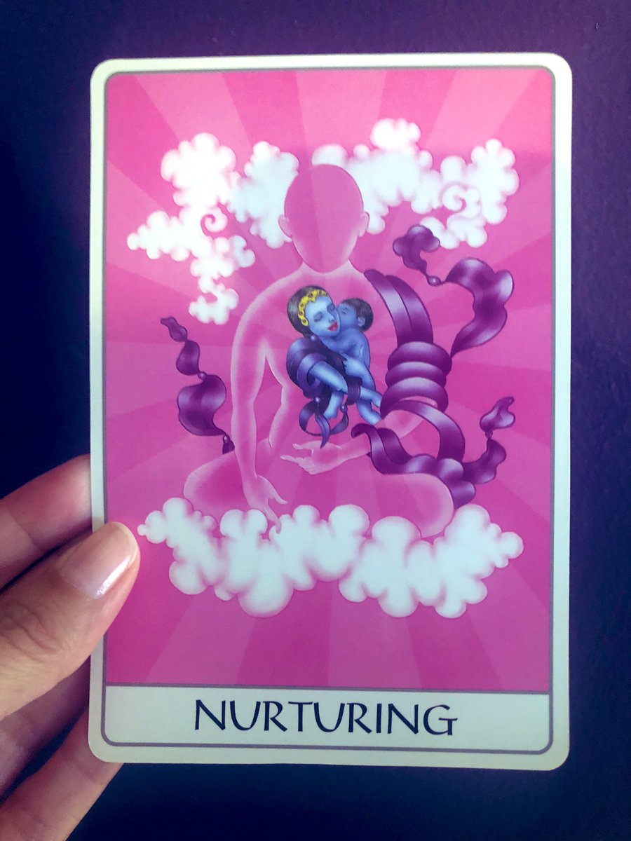 In the card it looks like a person is nurturing their inner child. How many of us are carrying wounds from our childhood that either get projected onto someone else or we are expecting someone else to fix them or they show up in our relationships as self-sabotaging behaviors?