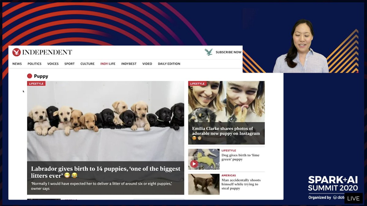 dennylee's tweet image. .@Databricks Sue Ann Hong showcasing the simplicity of #MLflow to easily deploy models, schema versioning - and #puppies !  #SparkAISummit #datateams