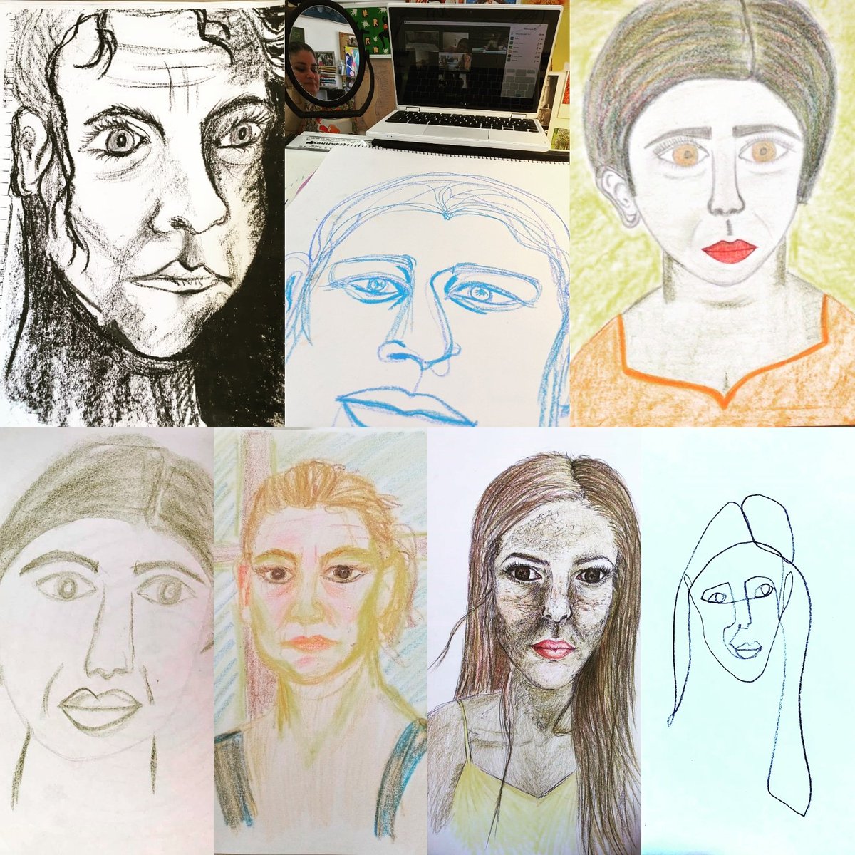 TanazAssefi's tweet photo. Today's MumsAid Art Session:
I'm so delighted by the dedication of the participants and wonderful work.
Our theme was self portrait!
@mums_aid #MumsAid #art #artclub #isolation #mother #PND https://t.co/GpmlmkJsOK