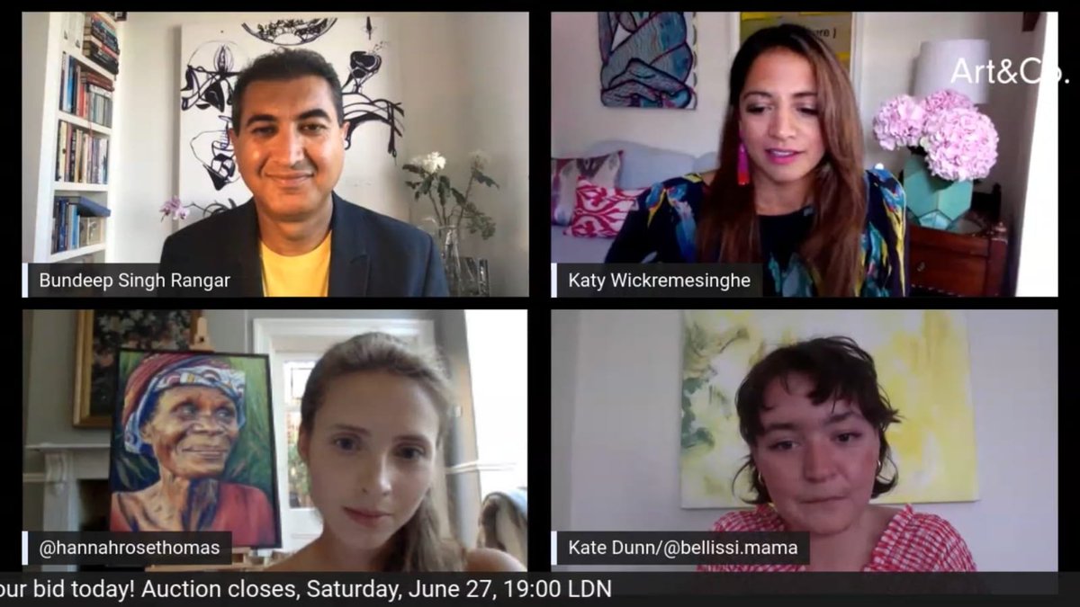 #Britishartists Hannah Rose Thomas and Kate Dunn in conversation with @Bundeep Singh Rangar and Katy Wickremesinghe.

📺 artandco.net/live/

#Covid19ReliefArt #artbuyer #artauction #artgallery #artforsale #artcollectors #artdealer #modernart #contemporarypainting #ukarts